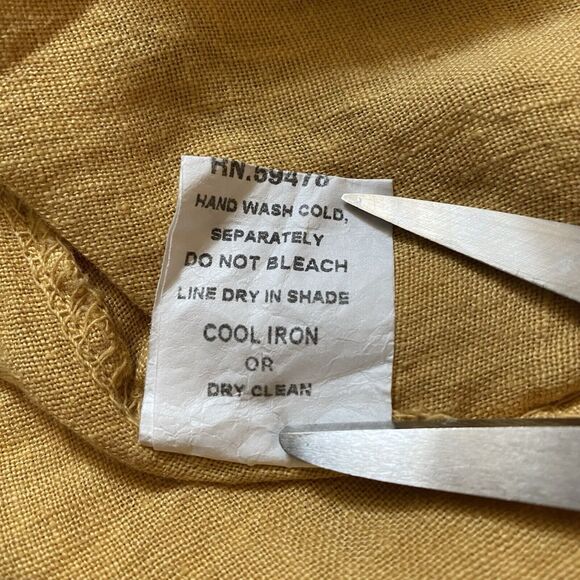 FRANCESCA BETTINI M Linen Yellow Button Shirt Dress Roll-Tab Cottage Lagenlook - Picture 9 of 16